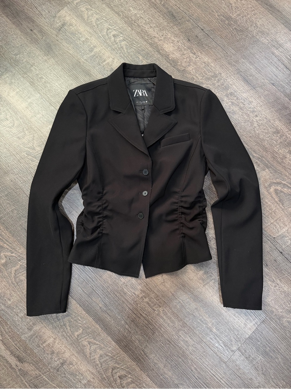 ZARA Black Ruched Tailored Blazer